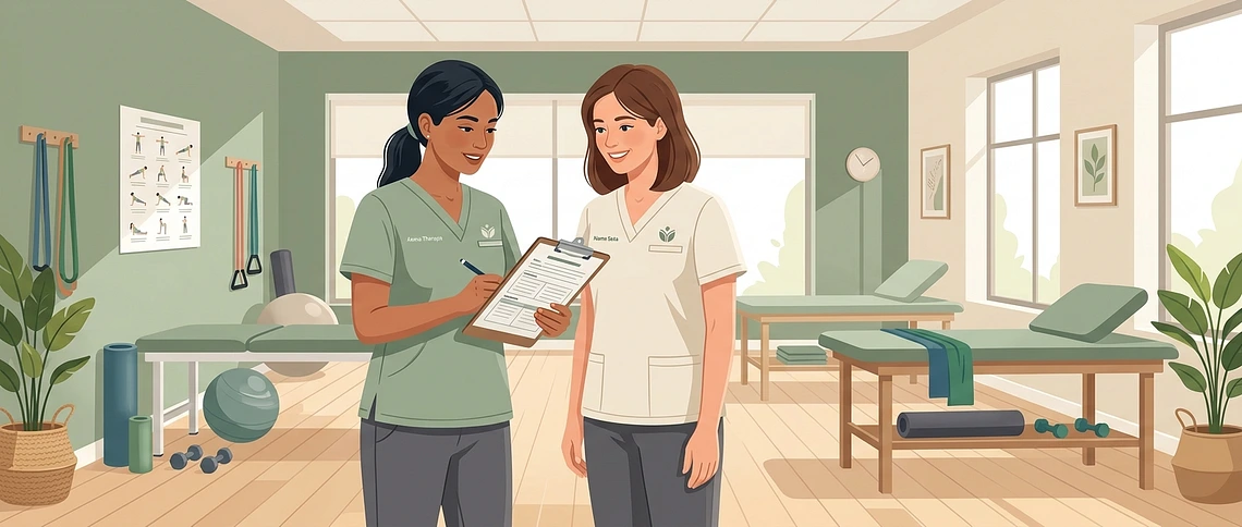Physical therapist and PTA reviewing enrollment together