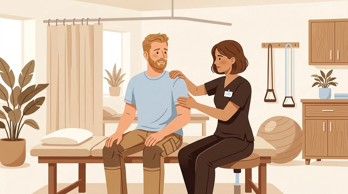 Physical therapist treating worker injury