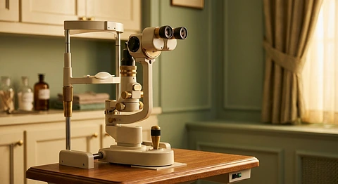 Ophthalmology slit lamp examination setup